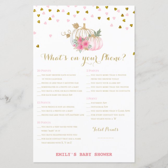 baby shower Citrouille rose et or (Devant)