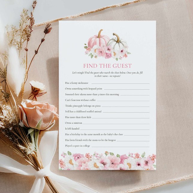 Baby shower citrouille Trouvez le jeu d'invité (Find the Guest - Girl Autumn Baby Shower Game)