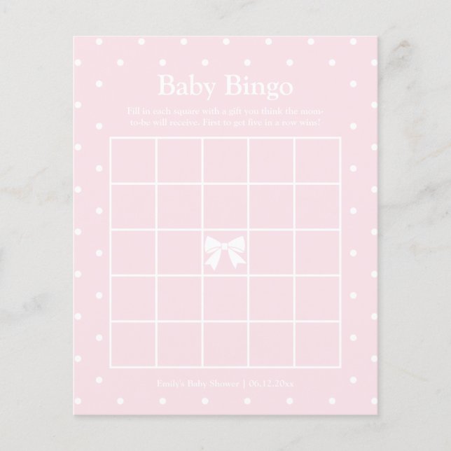 Baby shower classique Pois fille Jeu de Bingo (Devant)