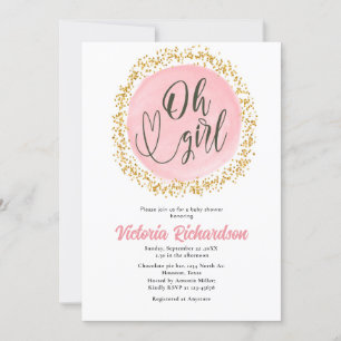 Baby shower Confetti en or rose Oh girl Invitation