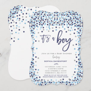 Baby shower Confetti Invitation Bleu Et Argent