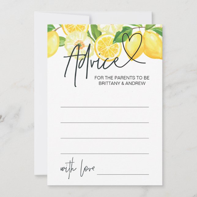 Baby shower Conseil Carte Baby shower Jeux Lemon (Devant)