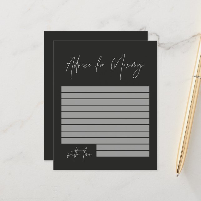 Baby shower conseil pour maman moderne design noir (Devant/Arrière en situation)