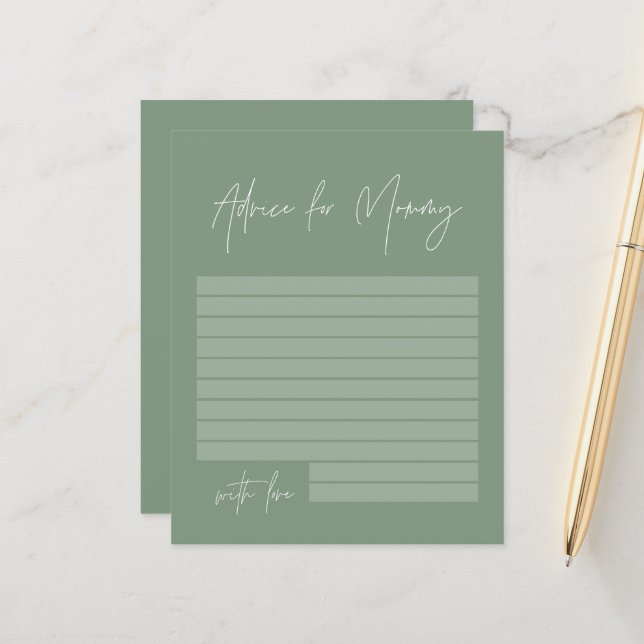 Baby shower conseil pour maman moderne sauge vert (Devant/Arrière en situation)