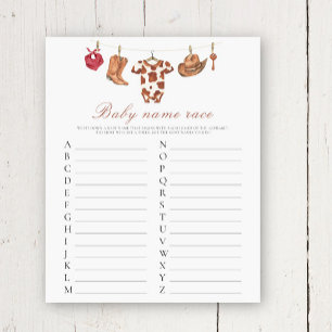 Baby shower cow-boy - Jeu de pari sur le nom de bé