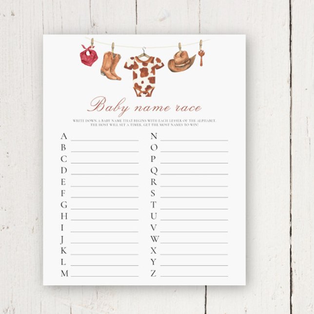 Baby shower cow-boy - Jeu de pari sur le nom de bé (Créateur téléchargé)
