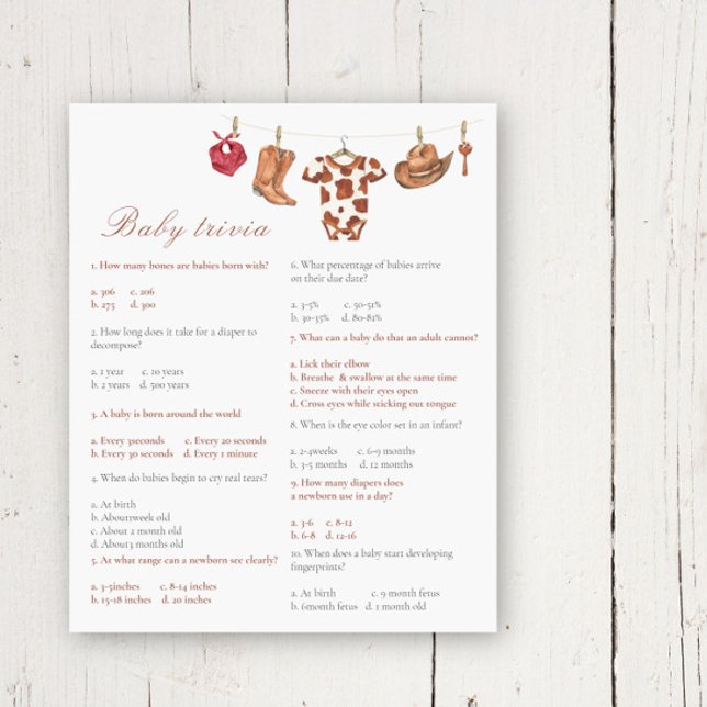 Baby-shower cow-boy - Jeu de trivia pour bébé (Créateur téléchargé)