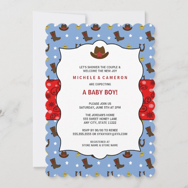 Baby shower Cowboy Invitation WESTERN / fête d'ann (Devant)