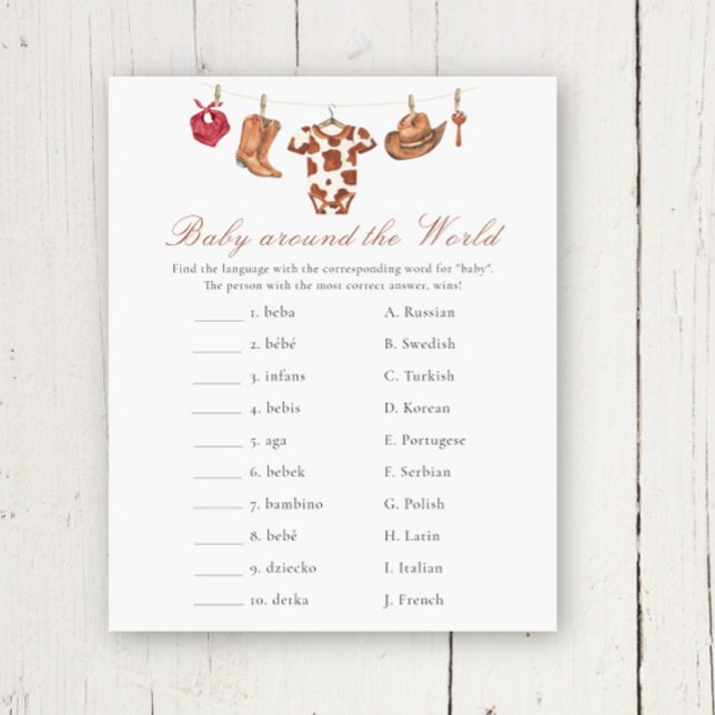 Baby shower cowboy - Jeu bébé autour du monde (Créateur téléchargé)