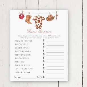 Baby-shower cowboy - Jeu de devinette de prix
