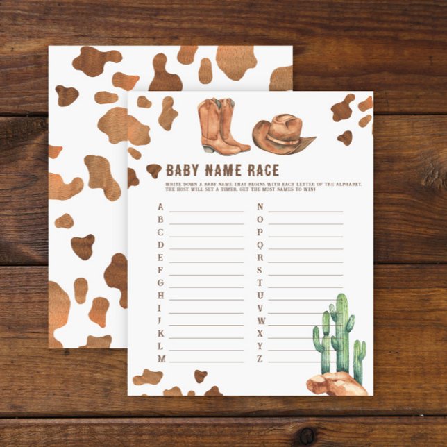 Baby shower cowboy - Jeu de pari sur le nom de béb (Créateur téléchargé)