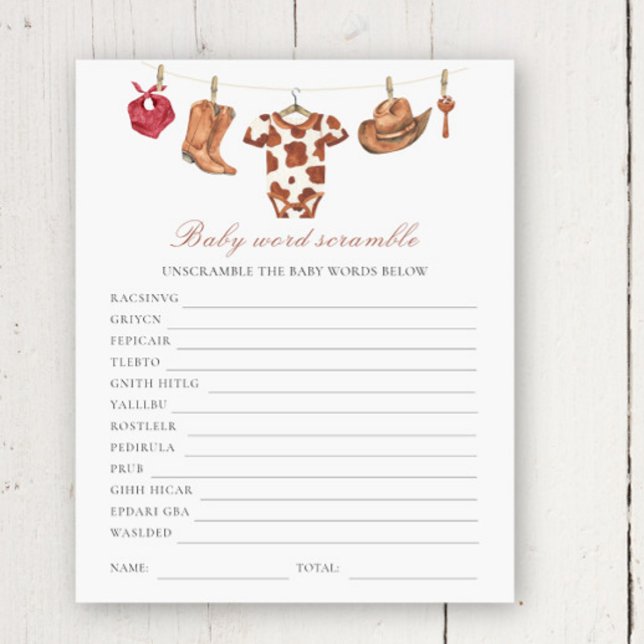 Baby shower cowboy - Mots mêlés pour bébé (Créateur téléchargé)