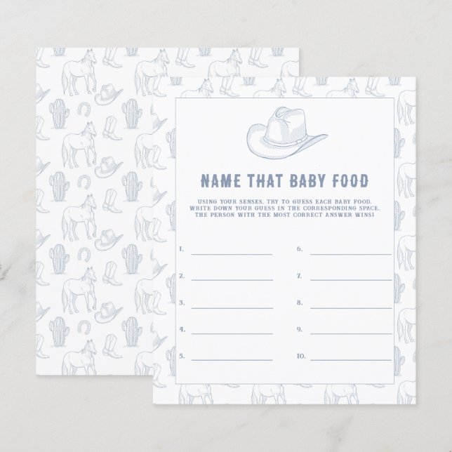 Baby shower Cowboy - Nommez cette nourriture pour  (Devant / Derrière)