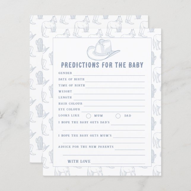 Baby shower Cowboy - prédictions et conseils pour  (Devant / Derrière)