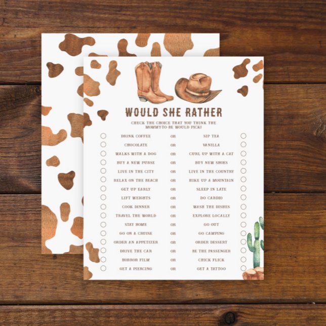 Baby Shower Cowboy - Préférerait-Elle  (Créateur téléchargé)