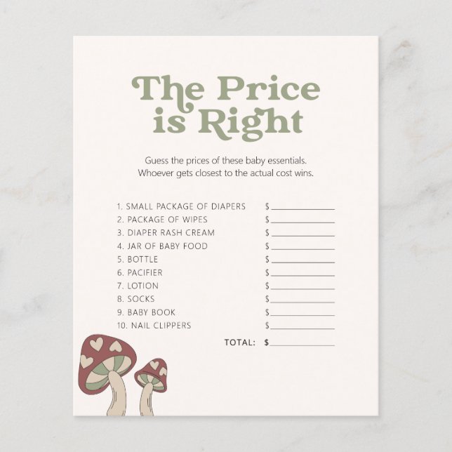 Baby shower Cute Champignons - Jeu - Devinez Le Pr (Devant)