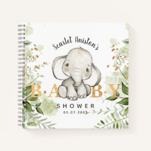 Baby shower Cute Elephant Green Livre d'or