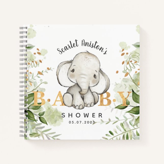 Baby shower Cute Elephant Green Livre d'or (Devant)