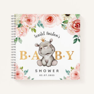 Baby shower Cute Hippo Floral Livre d'Invité