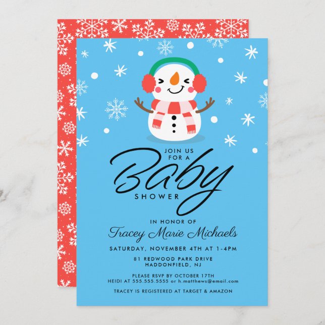 Baby shower | Cute Little Snowman Invitation (Devant / Derrière)