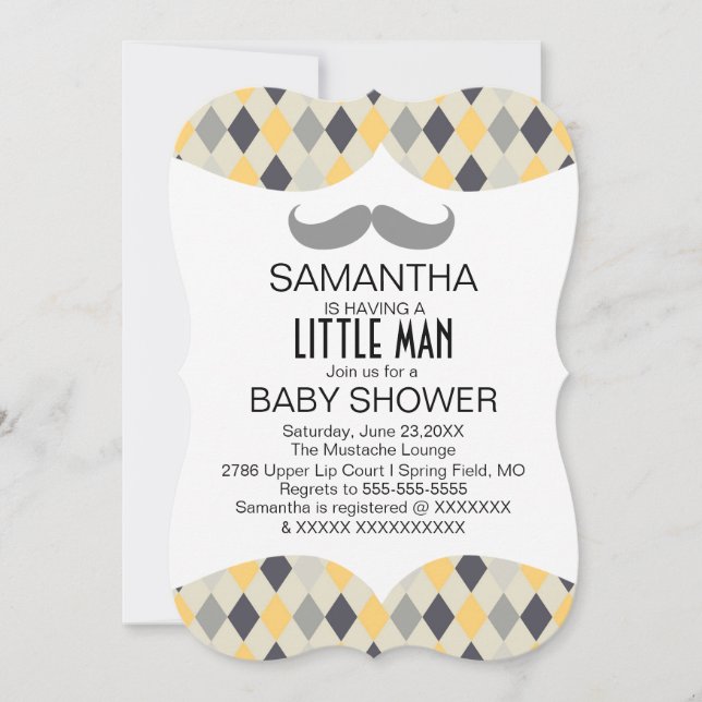 Baby shower Cute Mustache Boys Invitation personna (Devant)
