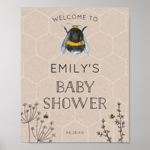 Baby shower d'abeilles Affiche de bienvenue nature