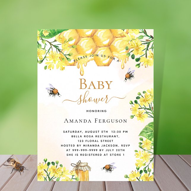 Baby shower d'abeilles fleurs jaunes invitation mi (Créateur téléchargé)