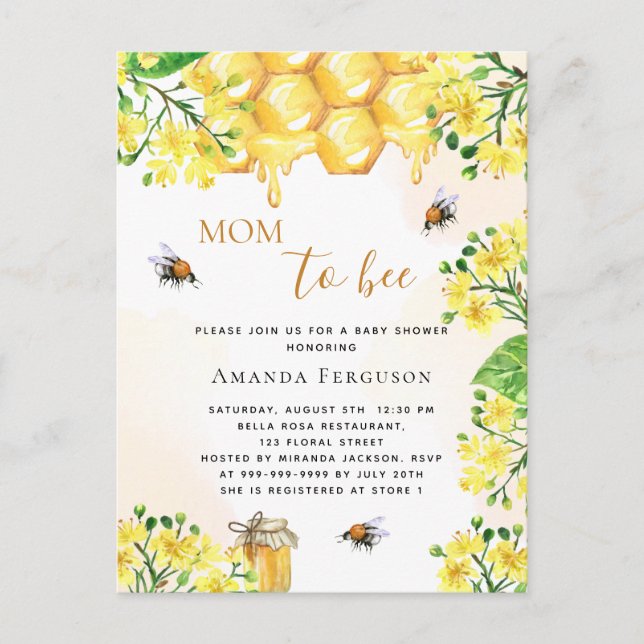Baby shower d'abeilles fleurs jaunes invitation mi (Devant)