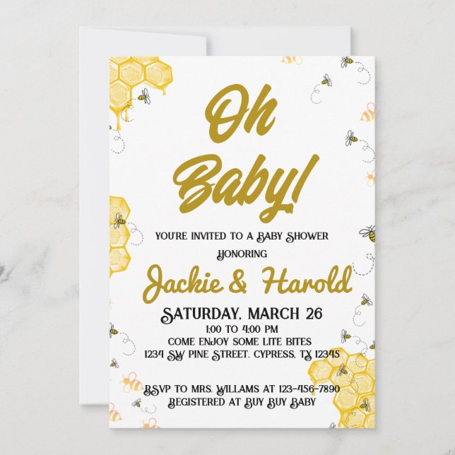Baby shower d'abeilles miel 5x7 Invitation (Devant)