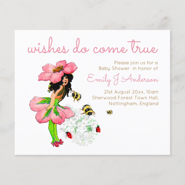 Baby shower d'abeilles roses Fairy vintages (Devant)