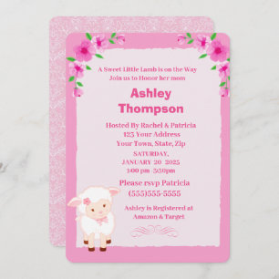 Baby shower d'agneau floral rose mou Invitation