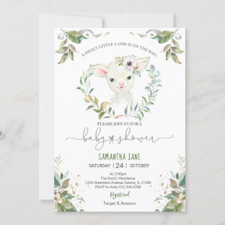 Baby shower d'agneau floral vert Invitation