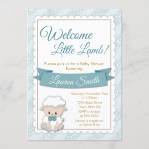 Baby shower d'agneau Invitation Bleu bébé agneau g