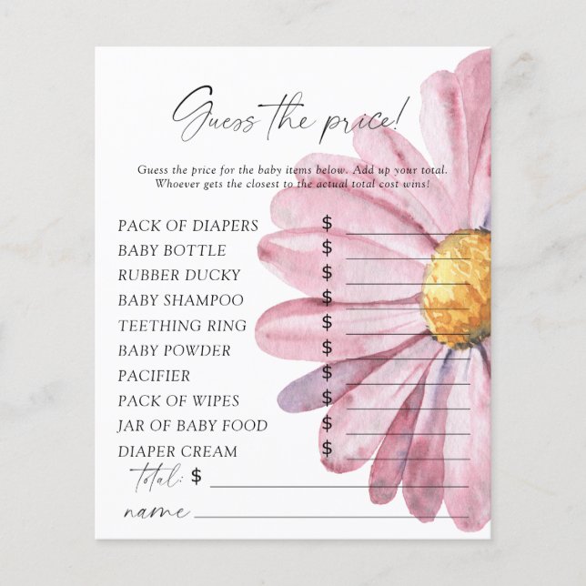 Baby shower Daisy - Jeu devinez le prix (Devant)