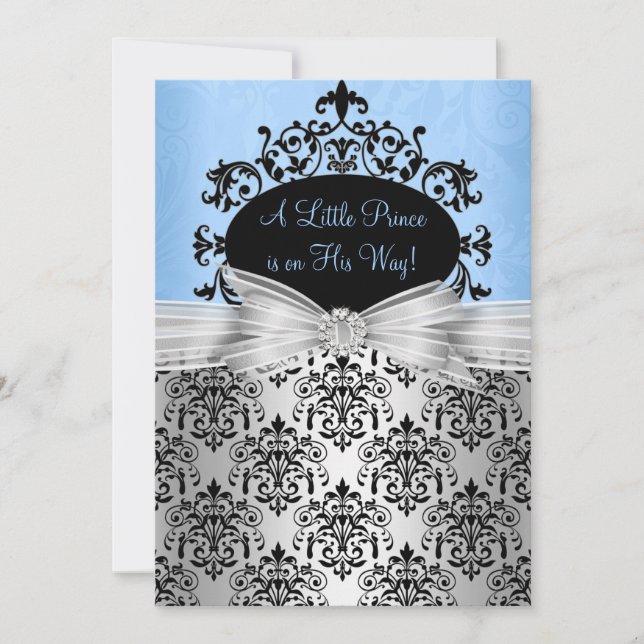 Baby shower Damas bleu et noir Invitation (Devant)