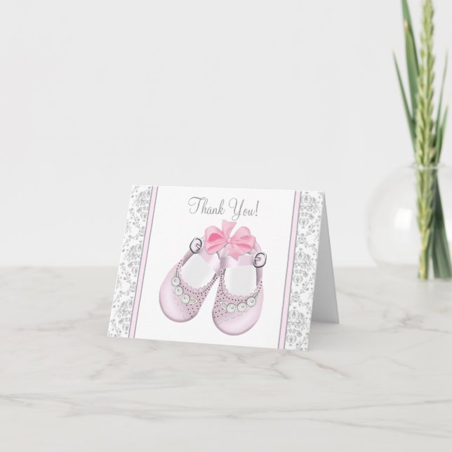 Baby shower Damas rose et gris Merci Cartes (Devant)