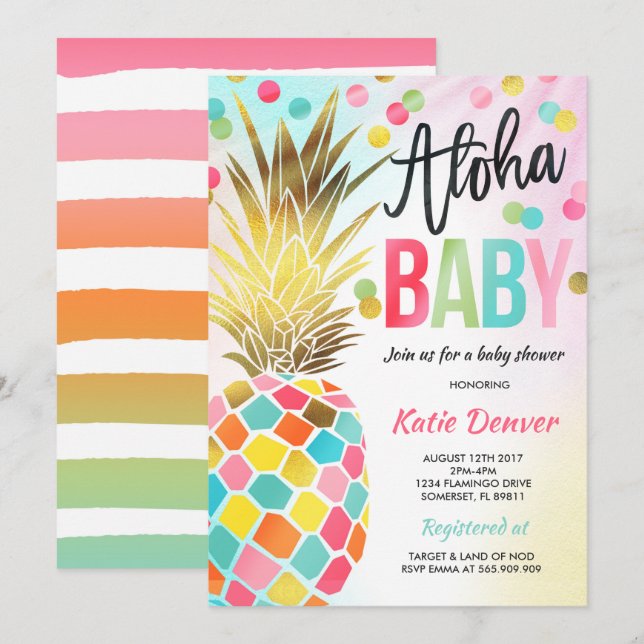 Baby shower d'ananas Invitation Douche tropicale (Devant / Derrière)