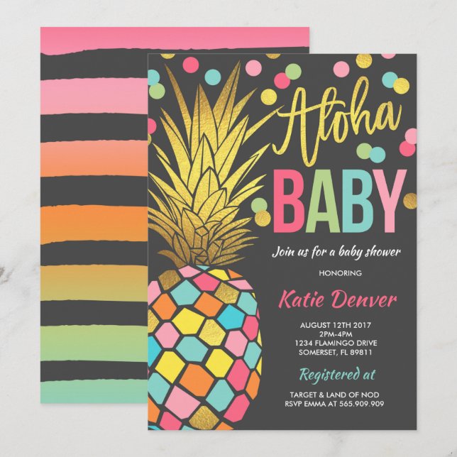 Baby shower d'ananas Invitation Douche tropicale (Devant / Derrière)