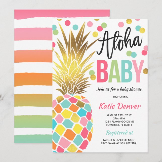 Baby shower d'ananas Invitation Douche tropicale (Devant / Derrière)