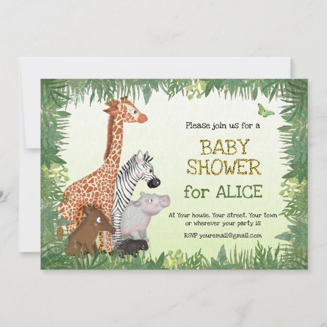 Baby shower d'animaux Safari invitation (Devant)