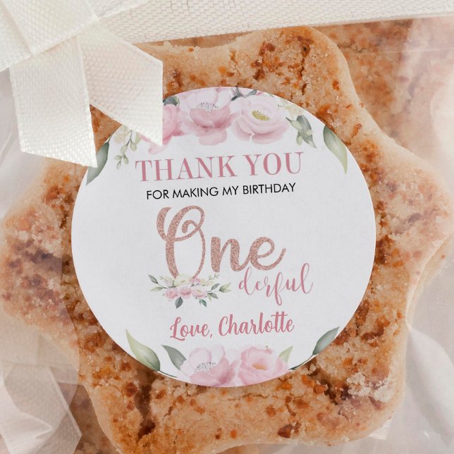 Baby shower d'anniversaire rose Floral Étiquette (Créateur téléchargé)