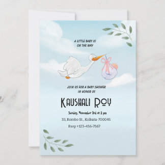 Baby shower d'aquarelle bleu et blanc Invitation