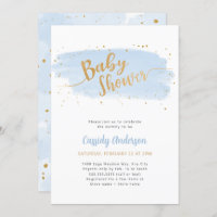Baby shower d'aquarelle bleu et or Invitation