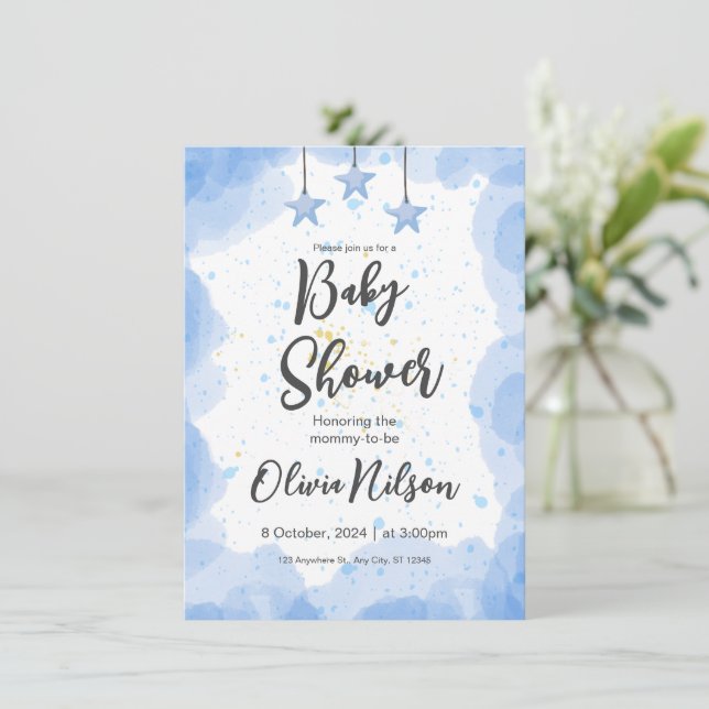 Baby shower d'aquarelle bleu, Oh Baby shower garço (Debout devant)