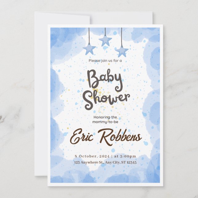 Baby shower d'aquarelle bleue Invitation (Devant)