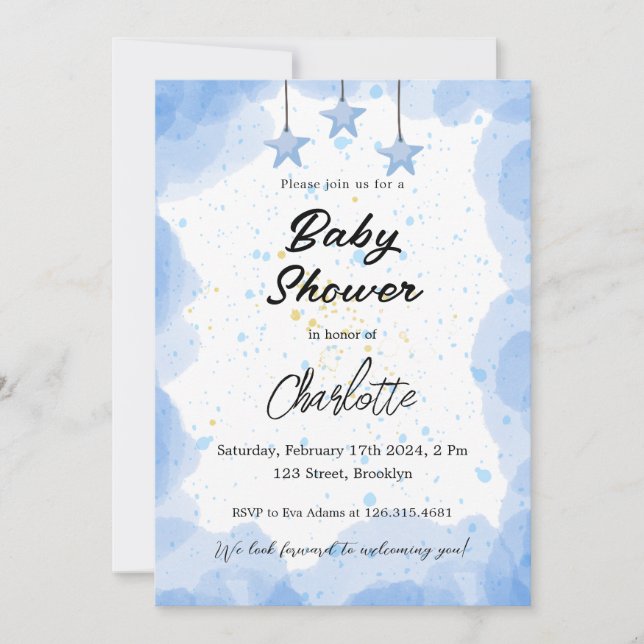 Baby shower d'aquarelle bleue Invitation (Devant)