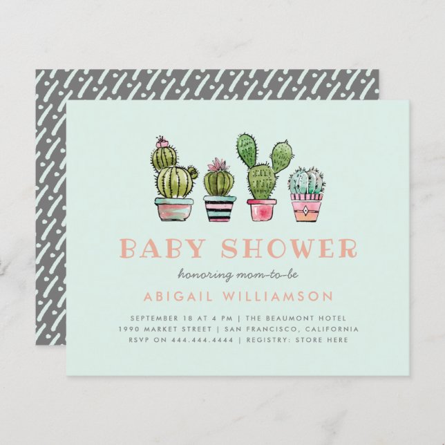 Baby shower d'aquarelle budgétaire Succulent Cactu (Devant / Derrière)