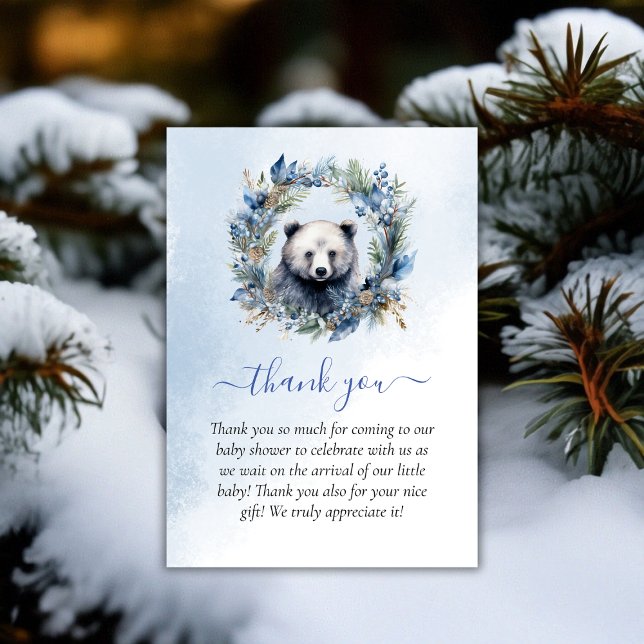 Baby shower d'aquarelle de l'ours d'hiver Merci (Winter Bear Watercolor Baby Shower Thank You)