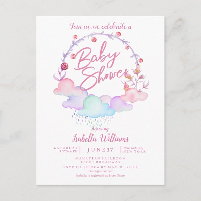 Baby shower d'aquarelle douce Florale Invitation (Devant)