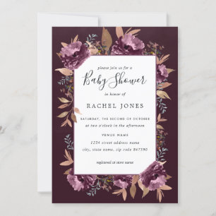Baby shower d'aquarelle florale pourpre invitation